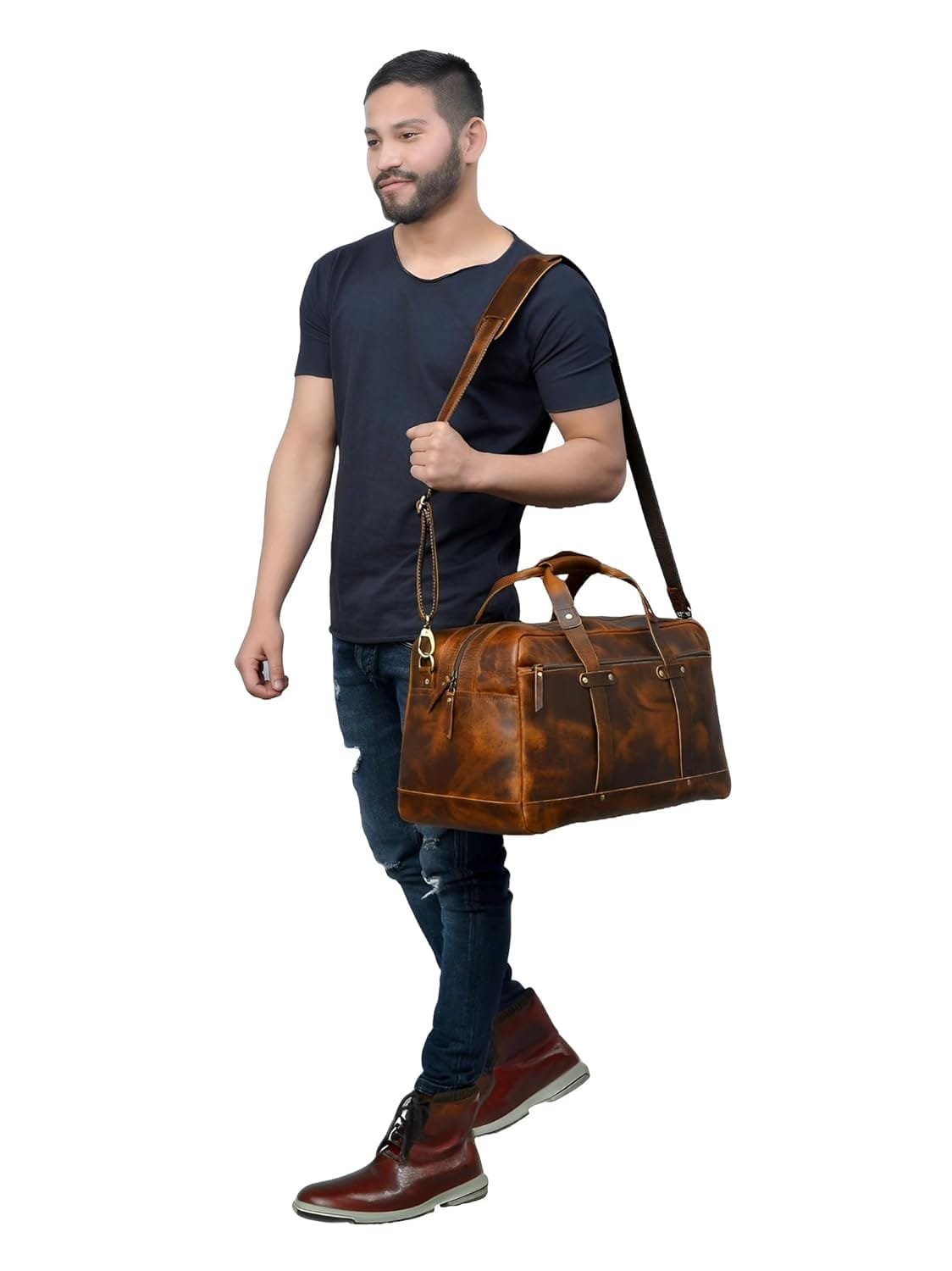 Stylish Weekender Travel Leather Duffle Bag